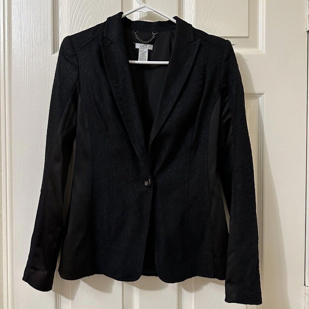 Gorgeous Cache Black Textured & Satin Blazer Jacket Women’s Sz 2